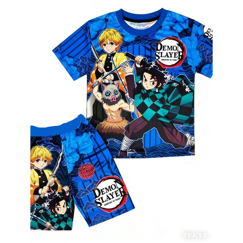 Demon Slayer Kids T-shirt Shor - Cosplay Anime Zenitsu 评论和价格